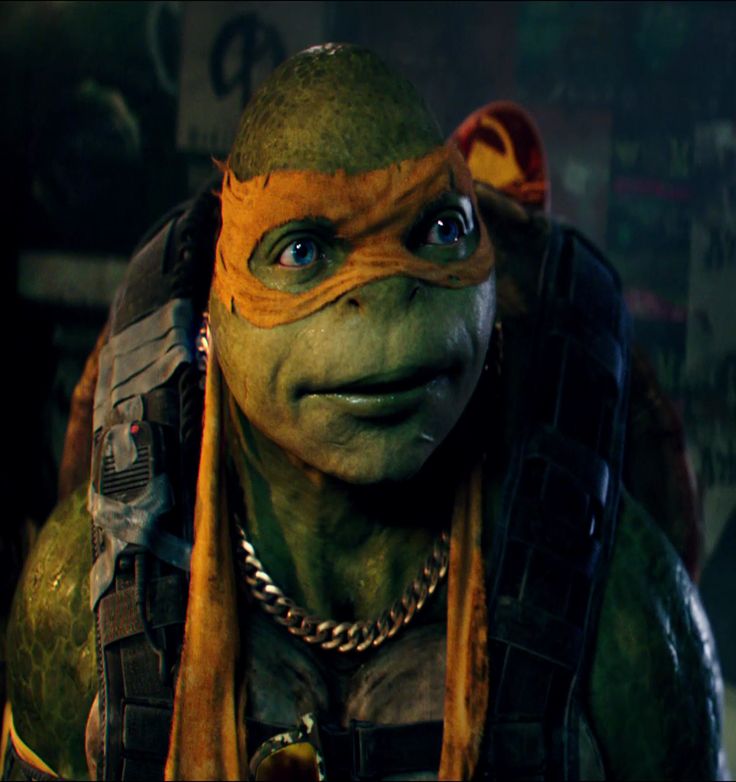 the teenage mutant in teenage mutant, which is wearing an orange and black outfit with gold chains