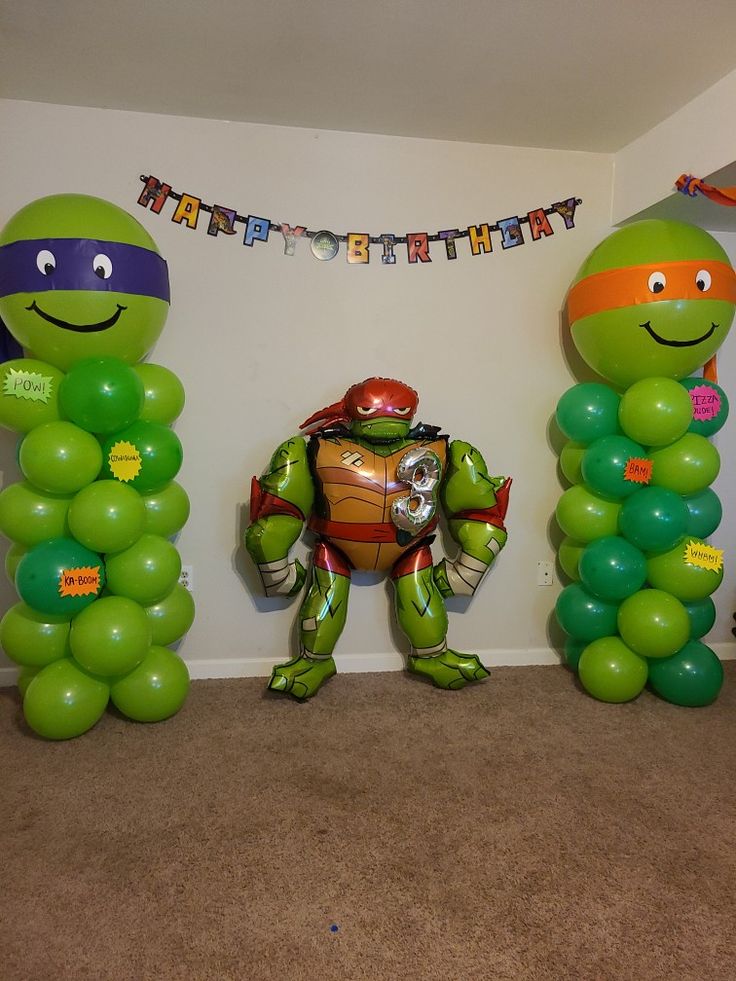 Balloon Art Ninja Turtle Balloons, Ninja Turtle Decorations, Teenage Mutant Ninja Turtle Party, Ninja Turtle Theme, Turtle Theme, Tmnt Birthday, Ninja Turtles Birthday Party, Tmnt Party, Halloween Office