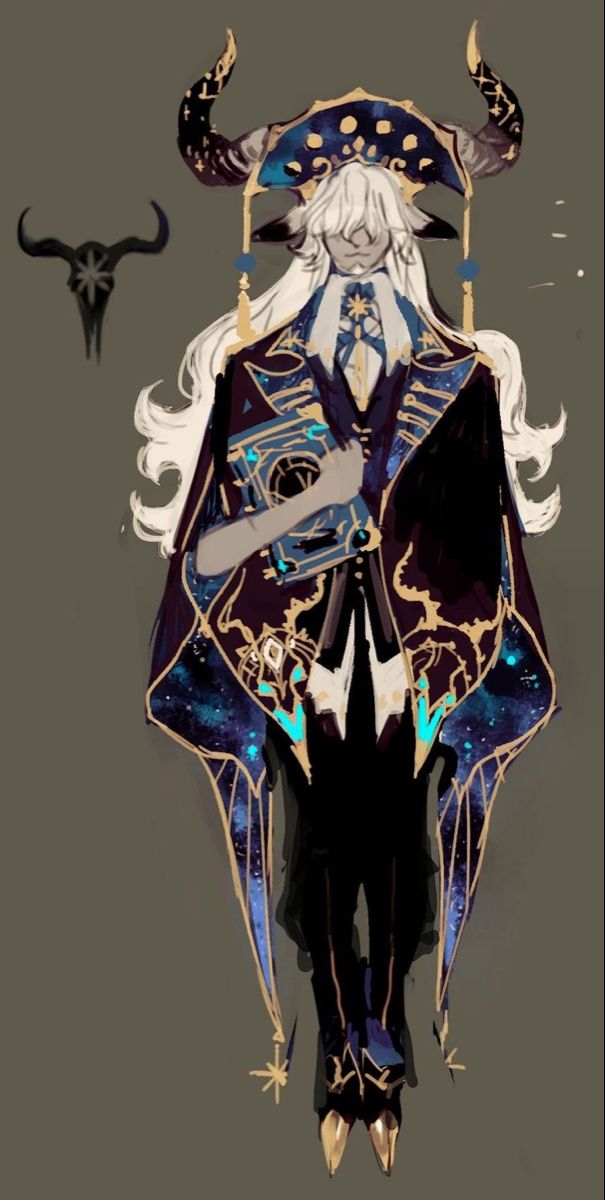 an anime character with long white hair and horns