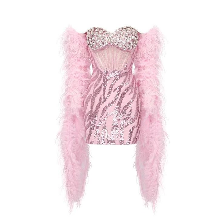 Pink Dress For Winter Costume Party, Pink Winter Dress For Costume Party, Pink Winter Costume Party Dress, Feather Shawl, Feather Scarf, Catty Noir, Strapless Corset, Corset Mini Dress, Bustier Dress