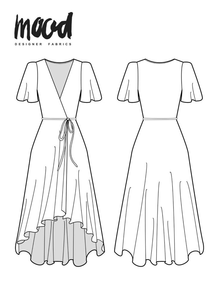 the front and back view of a dress with short sleeves, tied at the waist