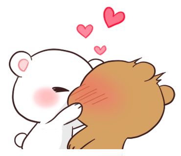 a bear hugging another bear with hearts coming out of its back's mouth and the caption says, i love you