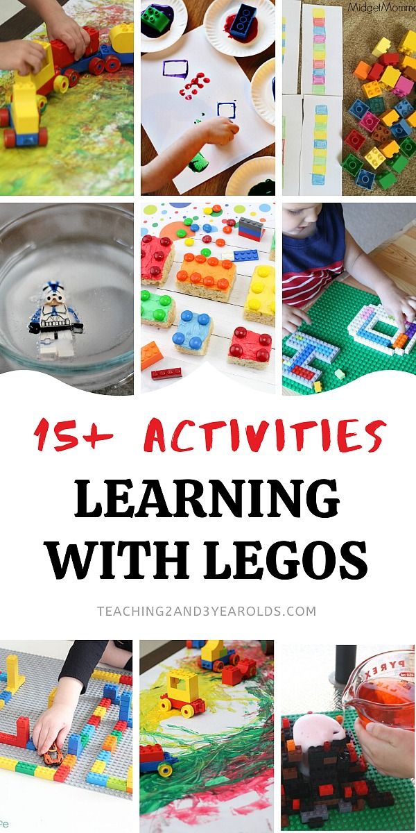 the words learning with legos are shown in several pictures and there is a collage of