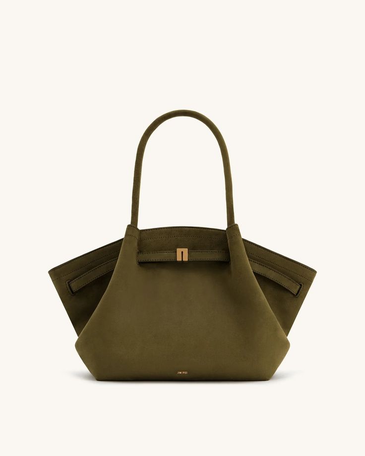 Hana Medium Faux Suede Tote Bag - Dark Olive - JW PEI Structured Bag Classy, Jw Pei Hana Tote Bag, Suede Purses And Handbags, Purses And Handbags 2024, Work Tote Bag Aesthetic, Suede Bags For Women, Fall Handbags 2024, Fall Purses 2024, Fall Bags 2024