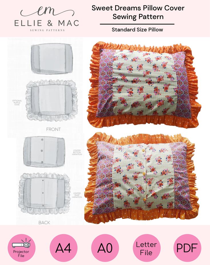 three pillows with different designs on them and the text sweet dreams pillow cover sewing pattern