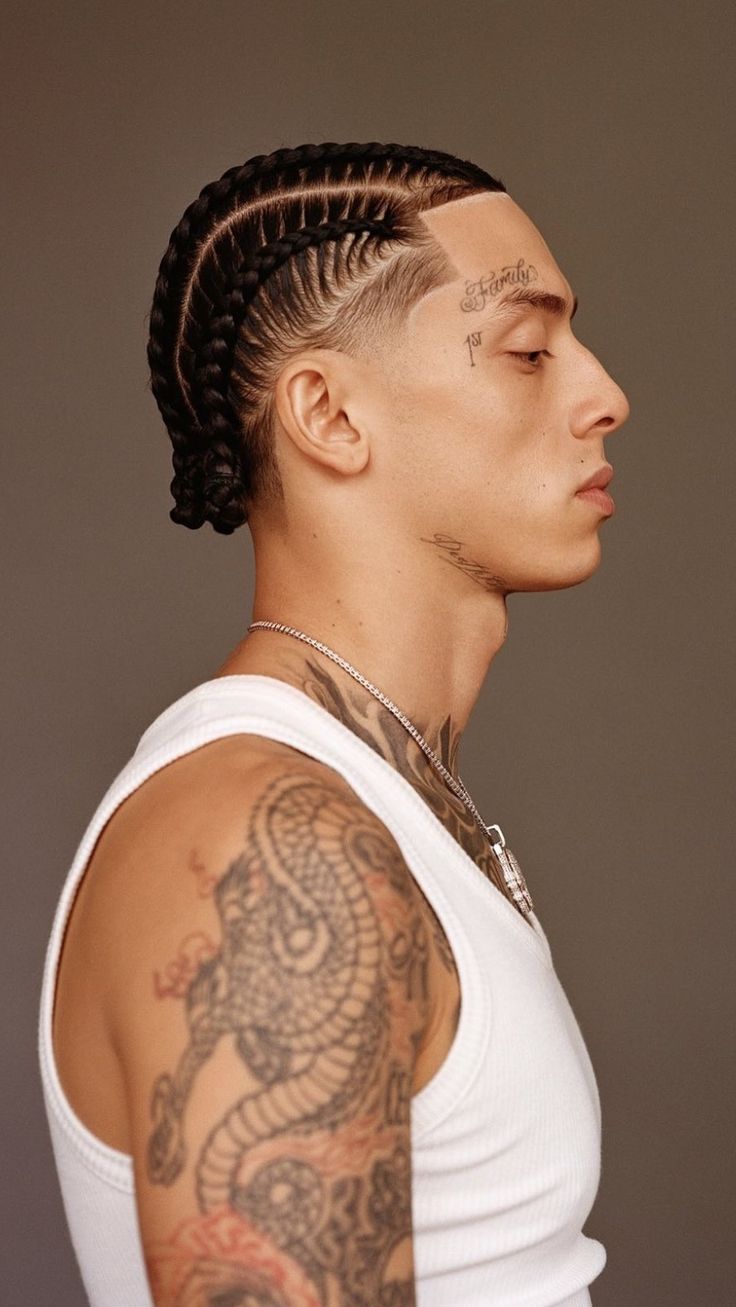 Central cee • UK Central Cee Vogue, White Boy Hairstyle, Box Braids Men, Cornrow Braids Men, Boy Braids, Braid Styles For Men, Cornrow Hairstyles For Men, Braids For Boys, Central Cee