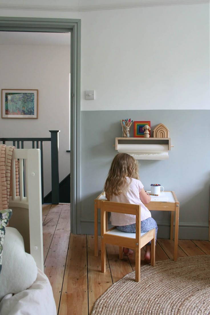 How to do a half-painted wall for a child’s bedroom – Apartment Apothecary Painting Halfway Up The Wall, Paint Halfway Up Wall Bedroom, Lower Half Wall Painted, Half Wall Wallpaper Nursery, Paint 3/4 Wall, Half Way Painted Wall Bedroom, Half Wall Painted Nursery, Half Height Painted Walls, Half Painted Wall With Trim