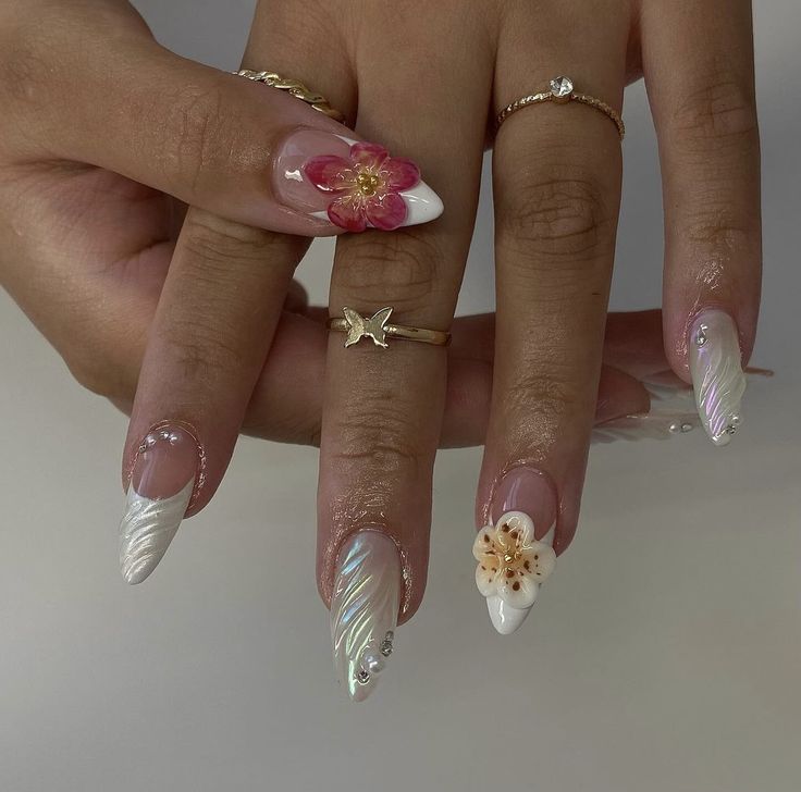 Summery Nails, Girls Nails, Pretty Acrylic Nails, Nail Arts, Artificial Nails, 3d Nails, Flower Nails, Cute Acrylic Nails, Holiday Nails