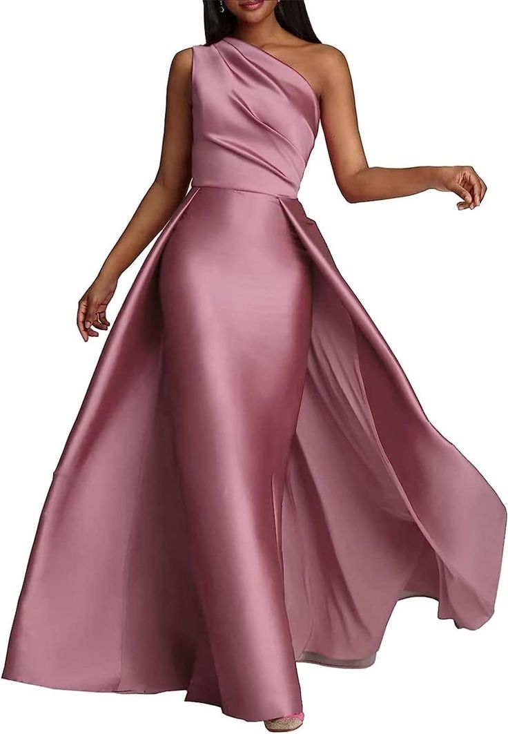 PRICES MAY VARY. 👗【Material】This One Shoulder Sleeveless Floor Length Mermaid Prom Dress is made of High Quality Satin,a style that is sure to be a top pick for special occasions. One Shoulder Prom Dresses 2024 for women long satin bridesmaid dresses with overskirt, Sleeveless prom dresses, back tie up evening gowns. 👗【Features】Satin Formal Dresses For Women,One Shoulder with Pleated Formal Party Dress,Sleeveless,Mermaid Silhouette and a Overskirt at The Waist,Show Off Your Perfect Figure And Mermaid Elegant Dresses, Prom Dress For Rectangle Body Shape, Oscar Outfits Red Carpets, Mauve Wedding Party, Black Women Bridesmaid Dresses, Long Formal Dresses Elegant, Dusty Pink Dress, Mother Of Groom Dresses Classy, Formal Gowns Elegant