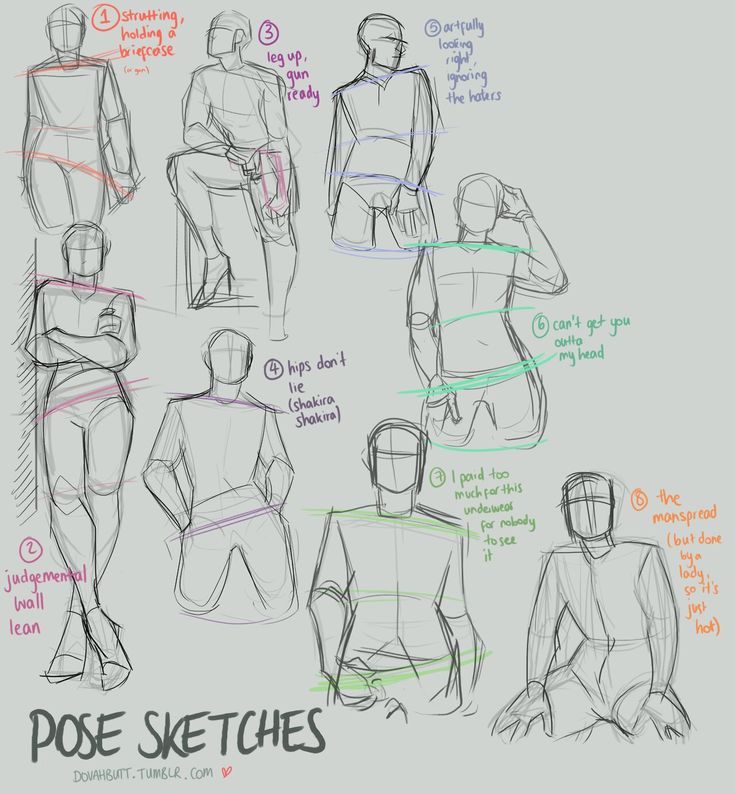 some sketches of different poses and body shapes for the character in the game pose sketches