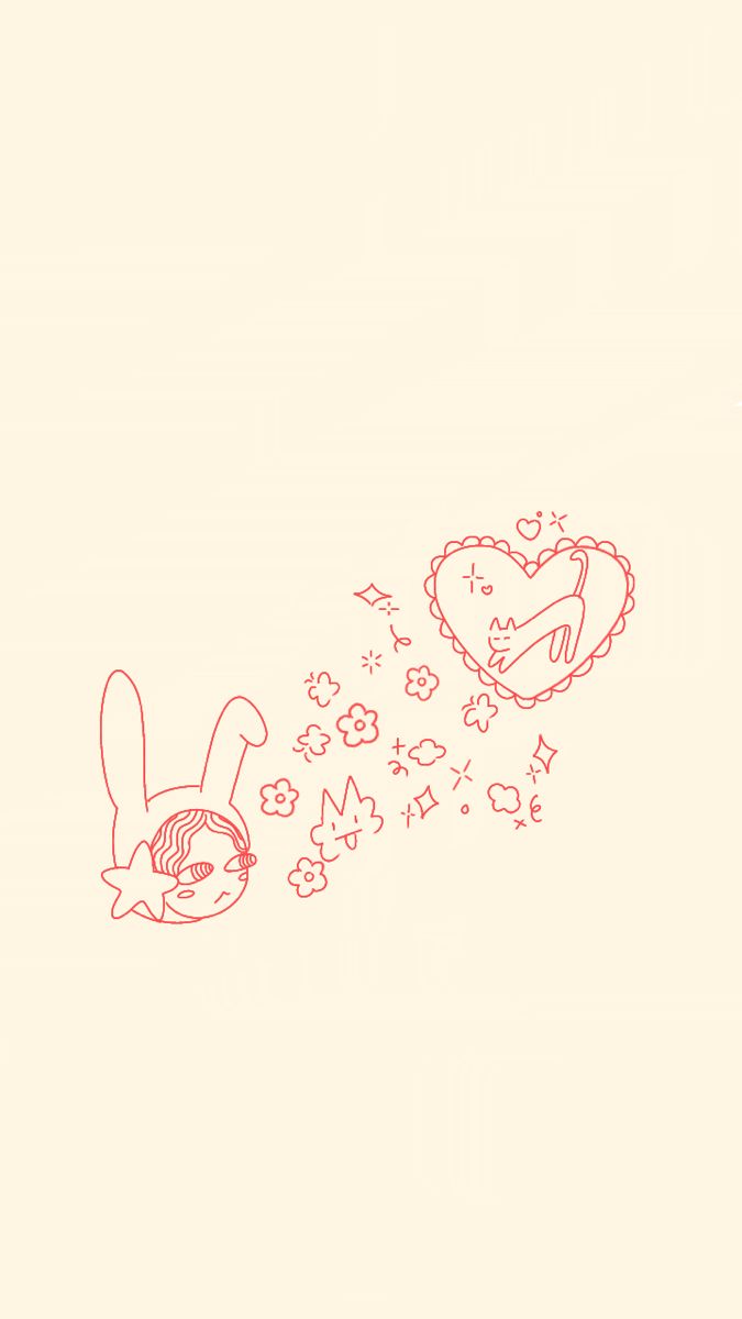 a drawing of a bunny falling from a heart shaped balloon with stars and hearts on it