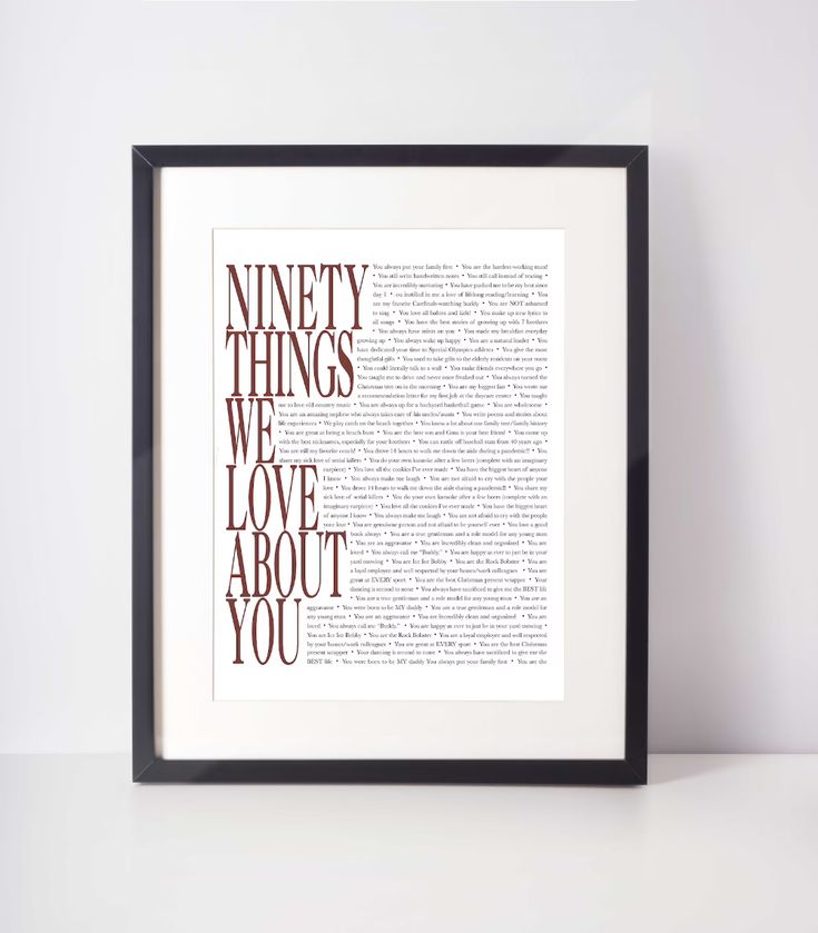 a framed book page with the words forty things i love about you