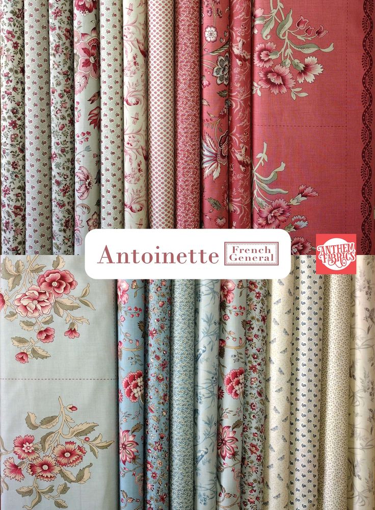 an assortment of fabrics with flowers and laces on them, all in different colors