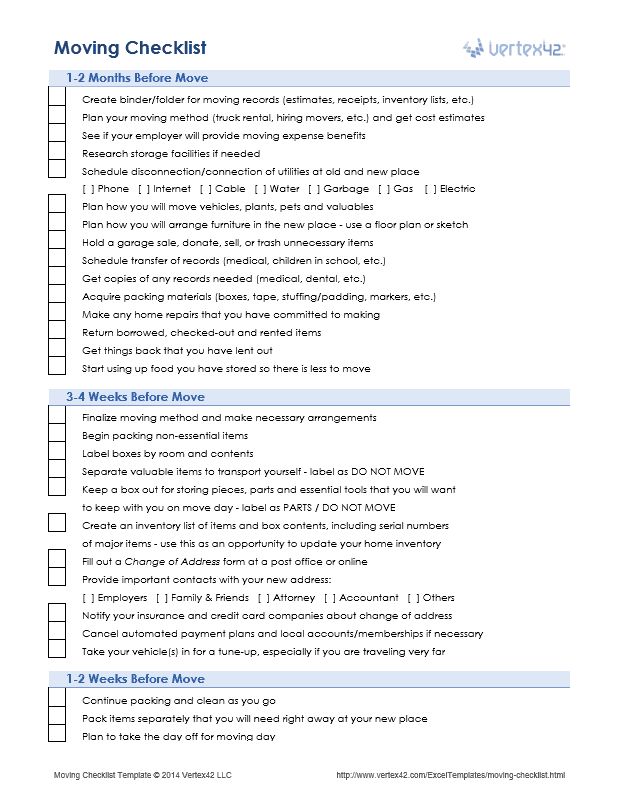 a moving checklist is shown in this image