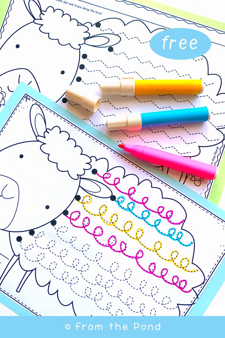 two coloring pages with crayons and pens on them