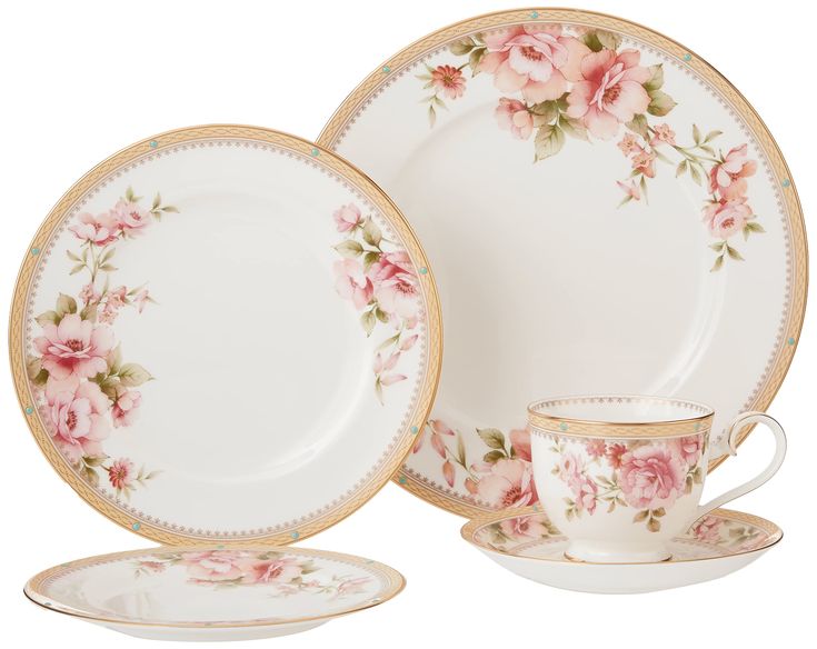 an image of a pink rose dinner set