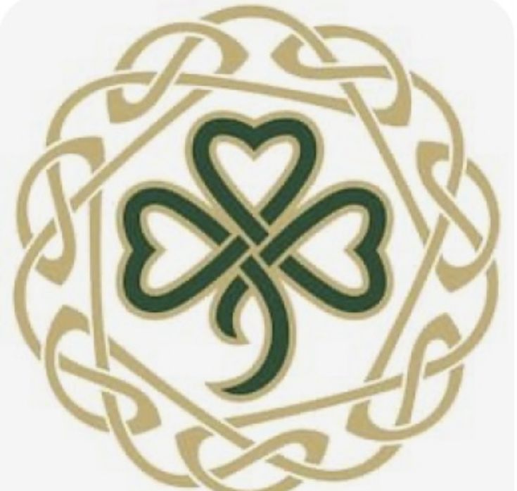 an irish shamrock with two hearts in it's center, surrounded by celtic knots