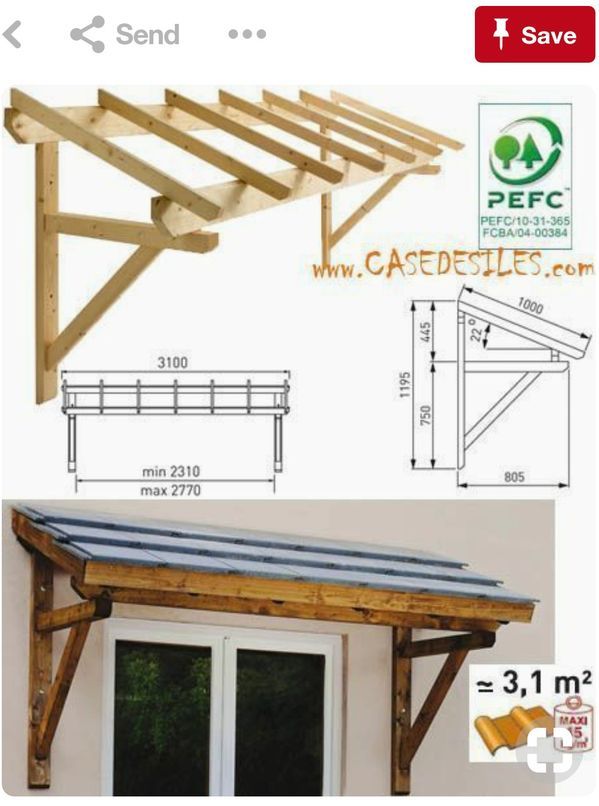 an image of a wooden pergolan attached to the side of a building with measurements