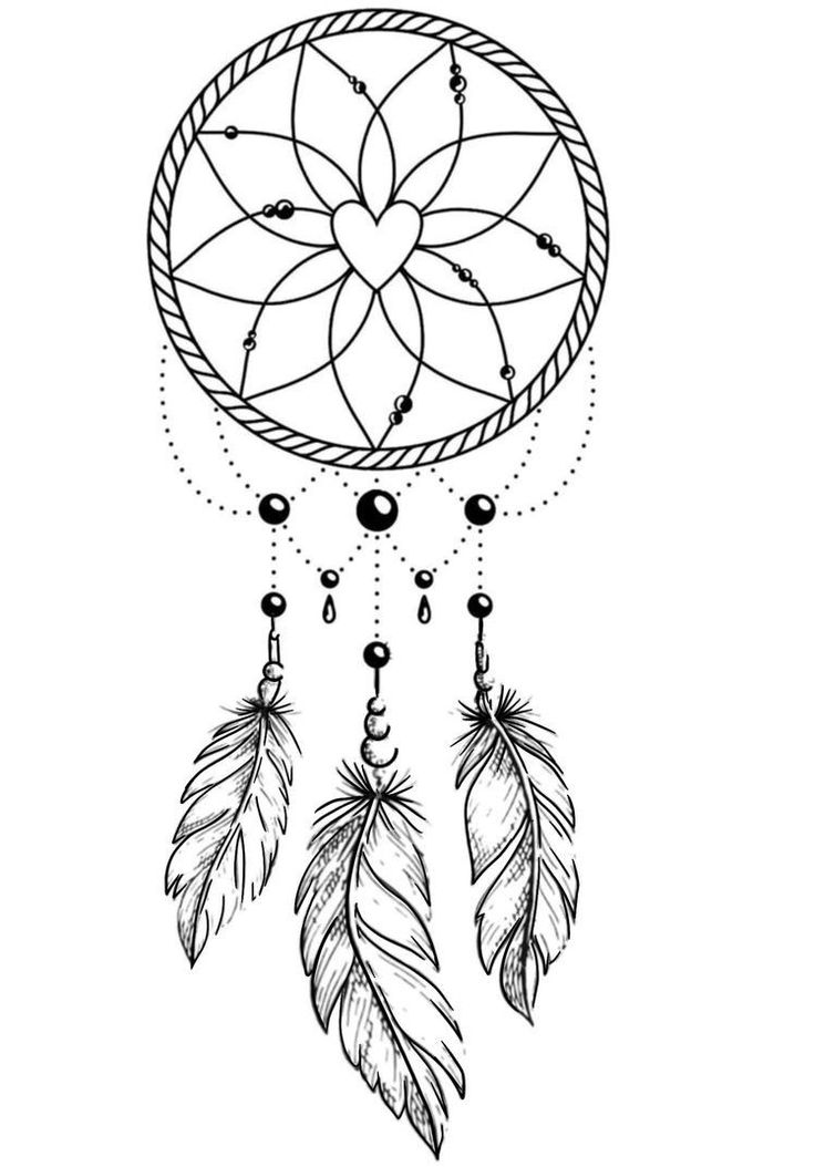 a black and white drawing of a dream catcher