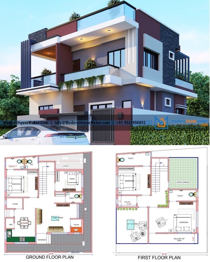 two story house plan with ground floor and first floor in the same area, which is also