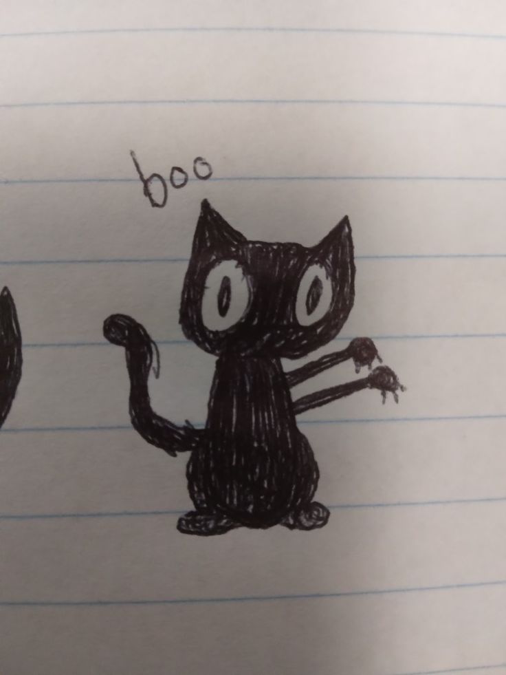 a drawing of a black cat holding a mouse