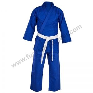 a blue karate suit on a white background