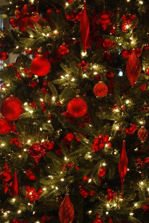 a christmas tree with red and gold ornaments