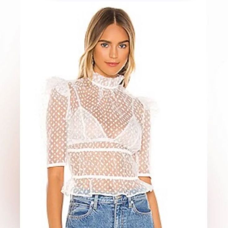 Questions? Leave A Comment Below! Feminine Fitted Mesh Top, Chic White Mesh Top For Party, Fitted Feminine Mesh Top For Spring, Chic Mesh Top With Lace Details, Feminine Off-white Party Top, Feminine Spring Mesh Top, Feminine Off White Top For Party, Feminine Off White Party Top, Trendy White Mesh Top