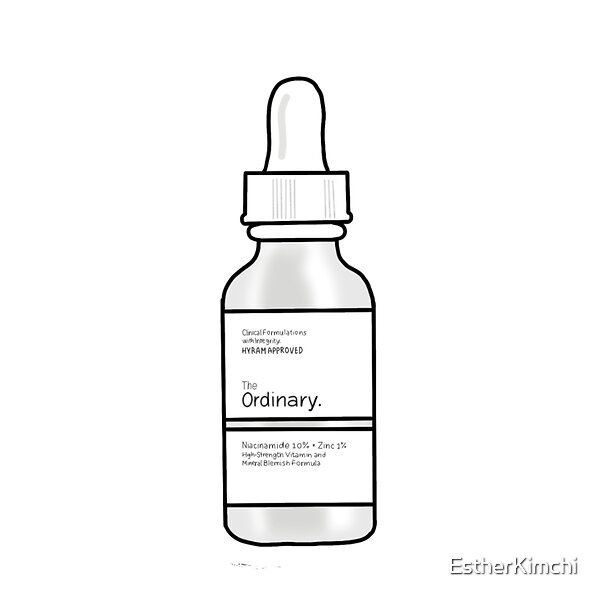 a bottle of ordinary medicine with the word ordinary written in white on it and black outline