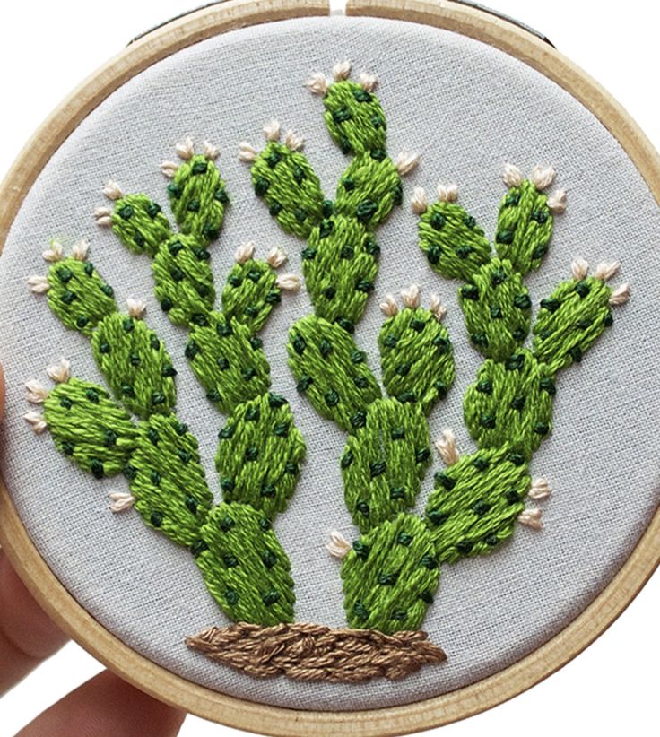 a person holding up a small embroidered plant