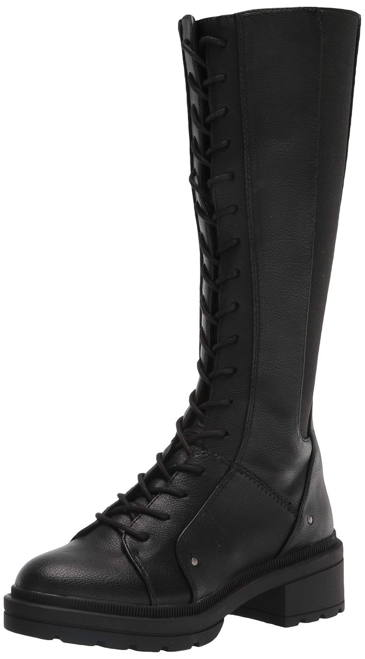 PRICES MAY VARY. Made in USA Rubber sole Block Heel Heel Height: 2 inches Knee High Lace Up Boot With Side Zipper Running Boots, Long Winter Boots, Rainy Day Fashion, Platform Boots Chunky, Black High Boots, Lug Sole Boots, Womens Chunky Heels, Rocket Dog, Frye Boots