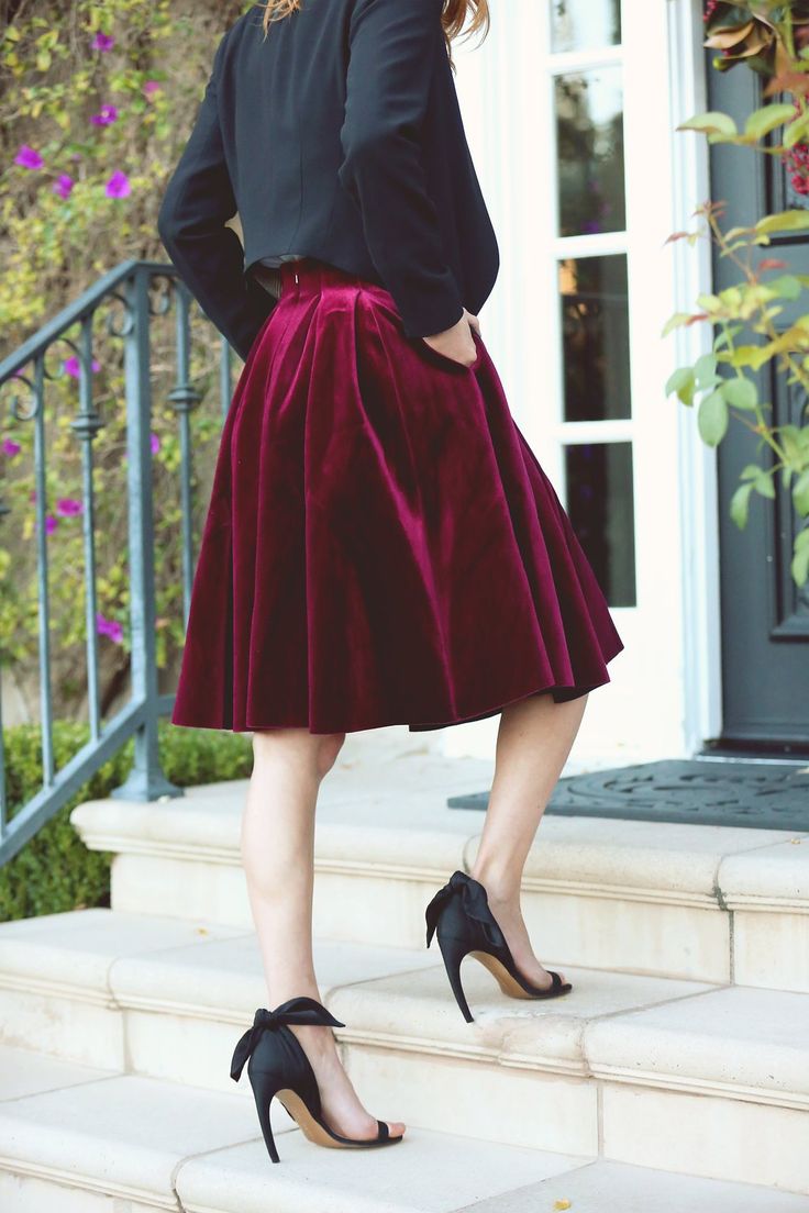 3 Ways to Rock the Velvet Skirt this Holiday Season! | HappilyEvaAfter Velour Skirt Outfit, Midi Velvet Skirt Outfit, Velvet Skirts, Velvet Skirt Pattern, Red Velvet Skirt Outfit, Velvet Skirt Outfit Winter, Black Velvet Skirt Outfit, Pleated Velvet Skirt, Velvet Outfit