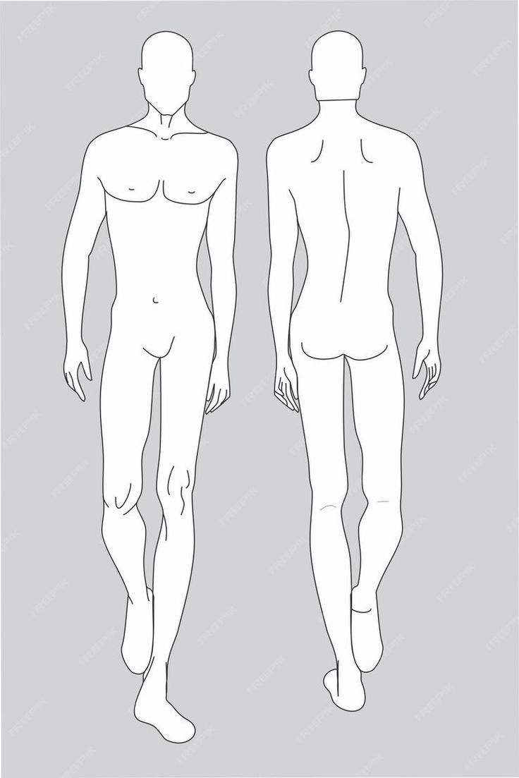 a male and female mannequin standing side by side, with the body outlined in white