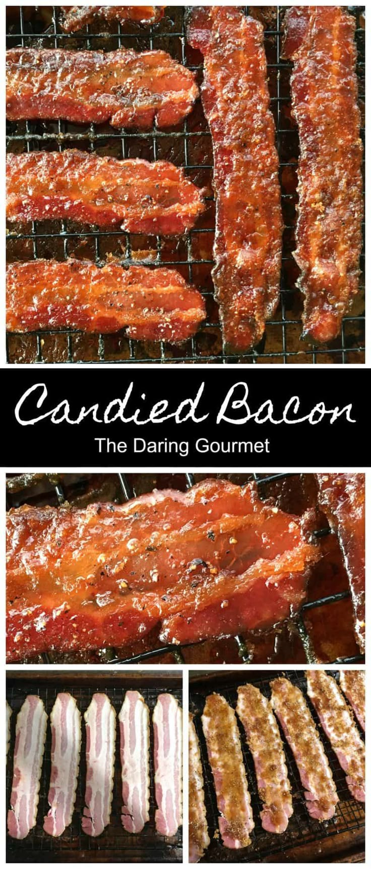 candied bacon is cooking on the grill and then being grilled in the oven