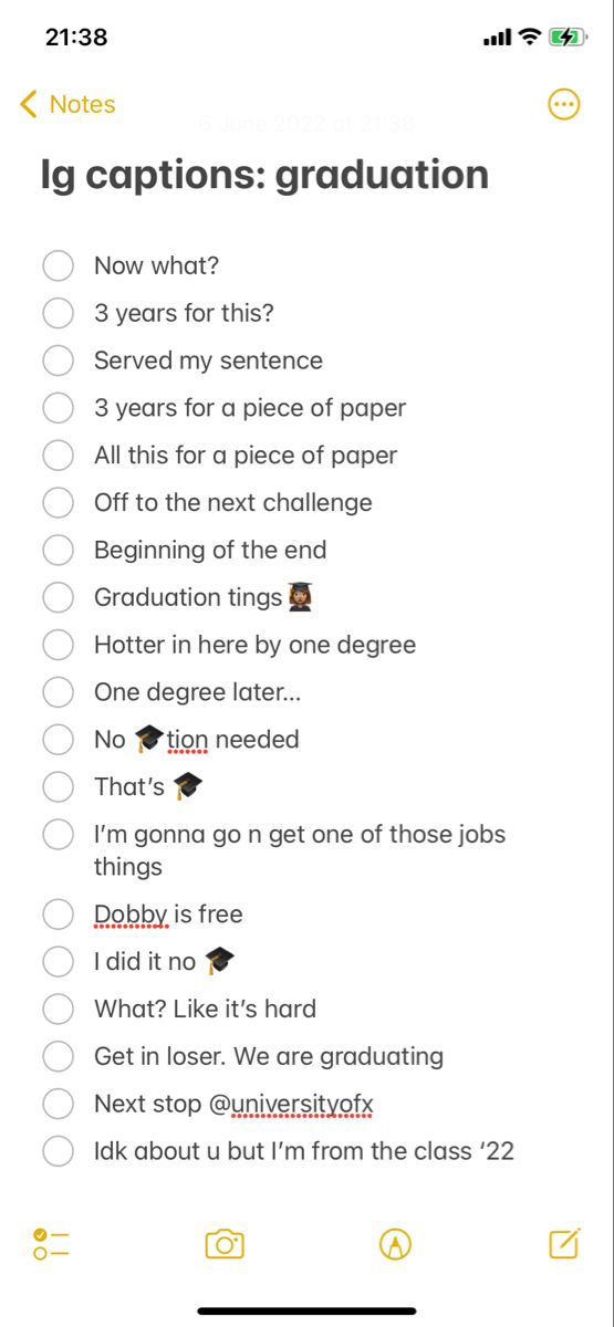 a screenshot of the ig captions graduation checklist