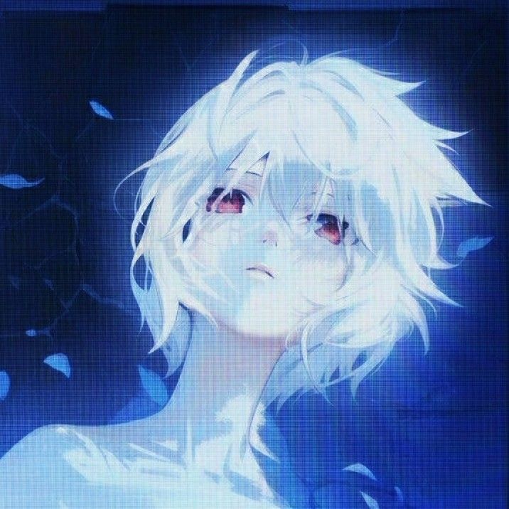 an anime character with white hair and red eyes looking up at something in the sky