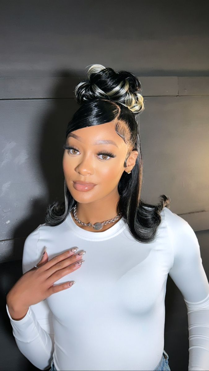 #pinupstyle #90shairstyles #blackhairstyles #frontalponytail #halfuphalfdown #ponytailblackhairstyles #ponytails Half Up Half Down 90s Hairstyles, 90s Quick Weave Hairstyles, Half Up Half Down 90s Hair, 90s Updo Hairstyles Black Women, 90s Ponytail Black Women, 90s Half Up Half Down Hair, 80s Hairstyles Black Women, 90s Black Hairstyles, Freaknik Ideas