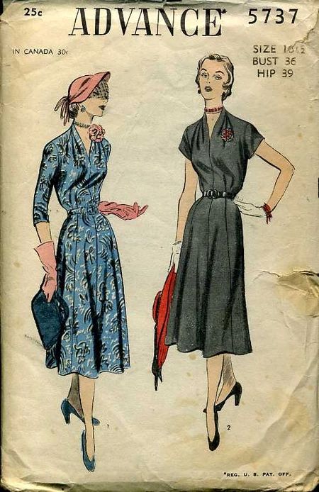 two women in dresses with hats and umbrellas on the cover of an old sewing pattern