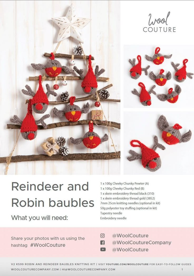 a christmas tree made out of wooden sticks with red birds on it and the words reindeer and robin baubles what you will need