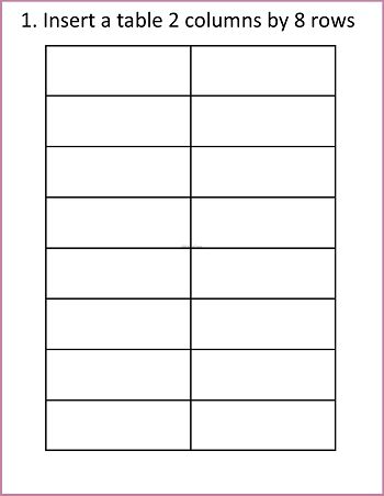 a table that has two columns on each side and one column at the top with numbers in