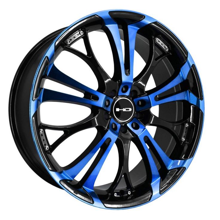 a blue and black wheel on a white background