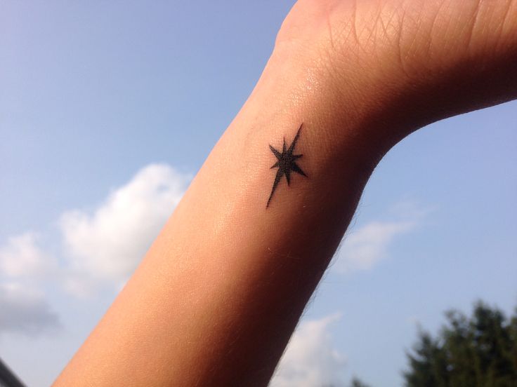 a person's wrist with a small star tattoo on the left side of their arm