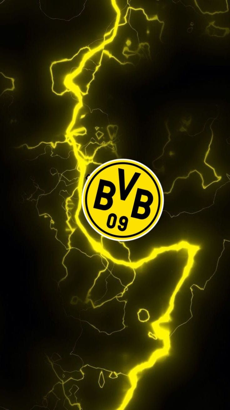 the yellow bvb logo is glowing against a black background with bright lightning streaks