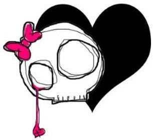 a drawing of a skull with a pink bow on it's head and the word i love you