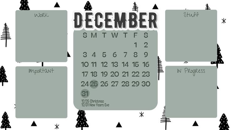 a december calendar with trees on it