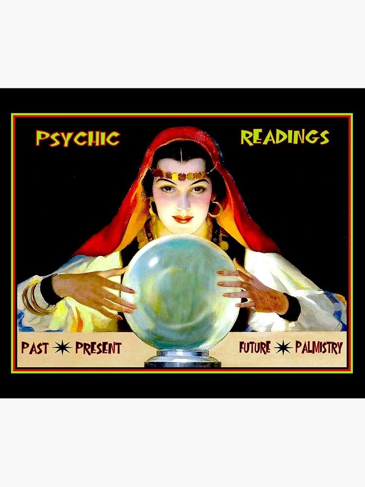 a woman holding a crystal ball in front of her face with the words psychic readings on it