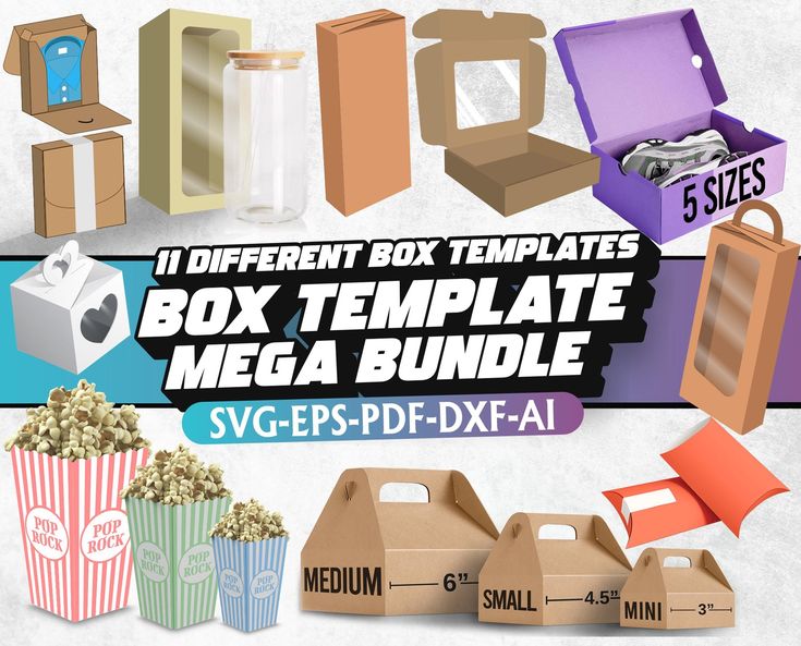 the box template mega bundle includes various boxes and other items to make it look like they are