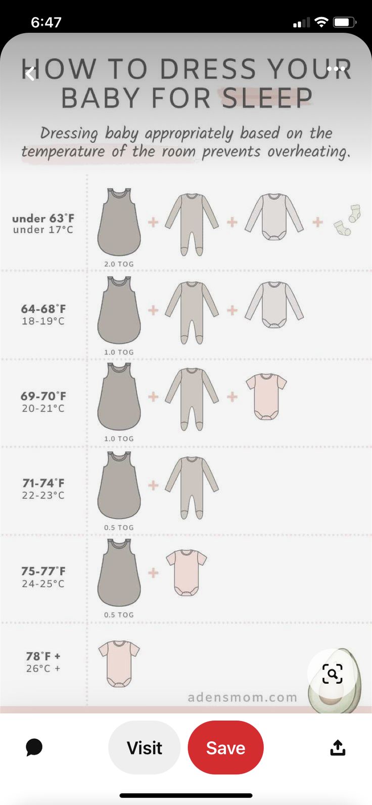 an iphone screen showing how to dress your baby for sleep and the instructions on how to use