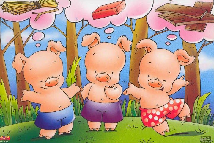 three little pigs are standing in the grass