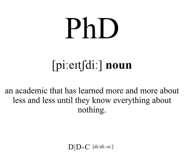 the words phd are written in black and white